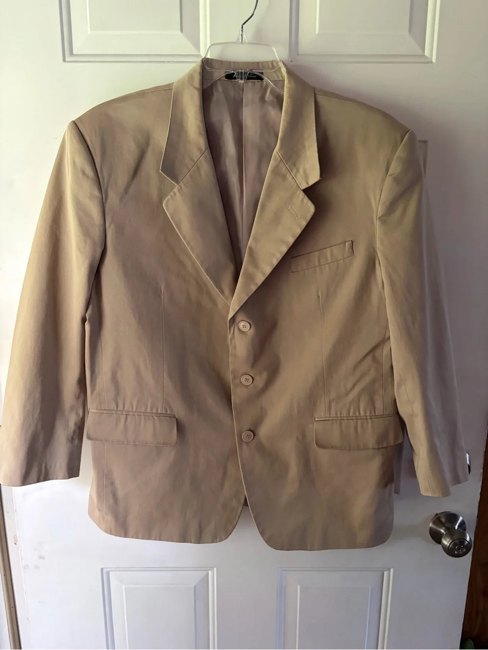 Adolfo International Tan kaki Single Breast Sport Coat blazer 100% cotton Sz 48R